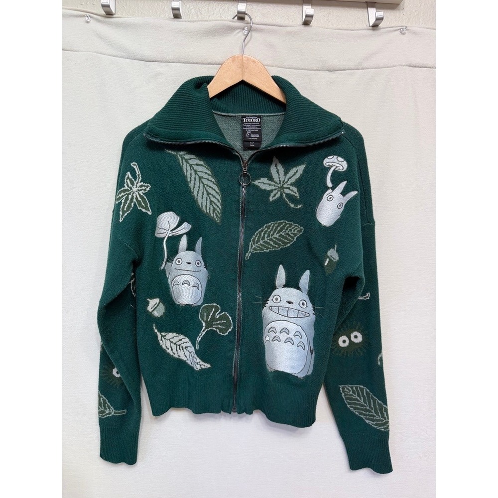 Studio Ghibli My Neighbor Totoro Catbus Zip Knit Sweater L BoxLunch Rare Green